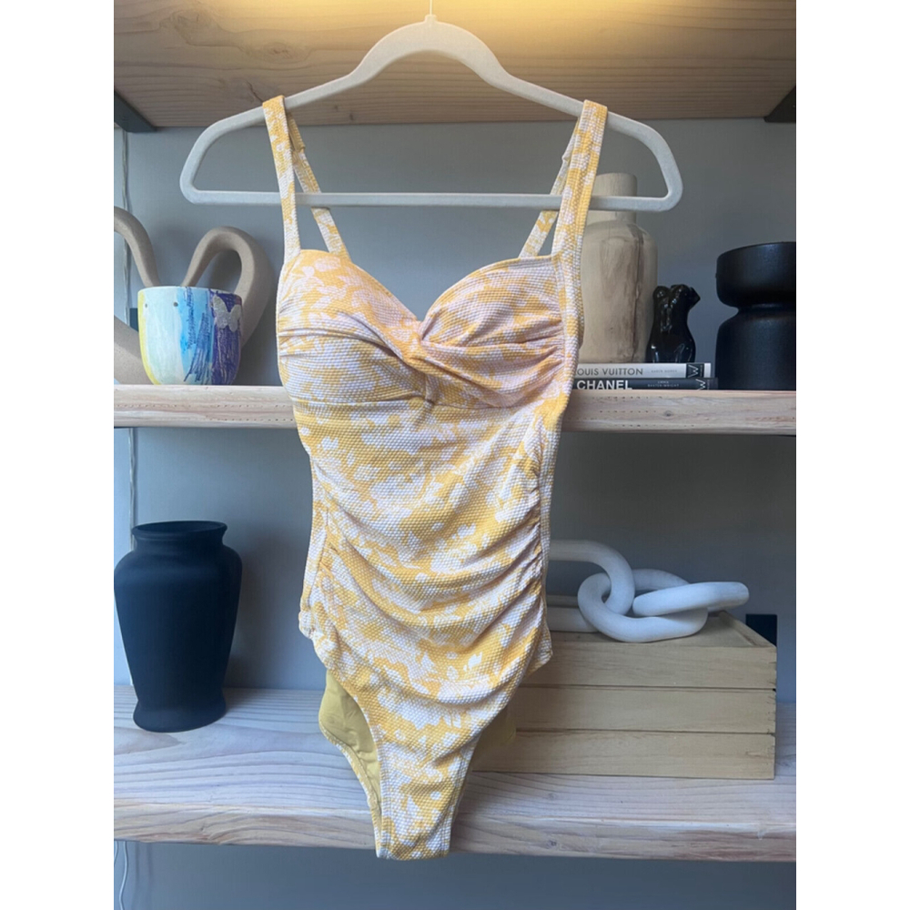 Nip Tuck Floral One Piece Swimsuit, Women's Size 4, Yellow Suit White Flowers